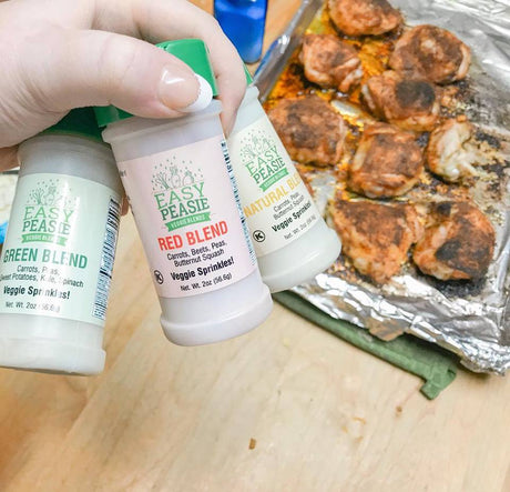 Becca's Review of EasyPeasie Veggie Blends. Unique combinations of dried and ground vegetables (carrots, peas, squash, kale, spinach, beets, sweet potatoes)