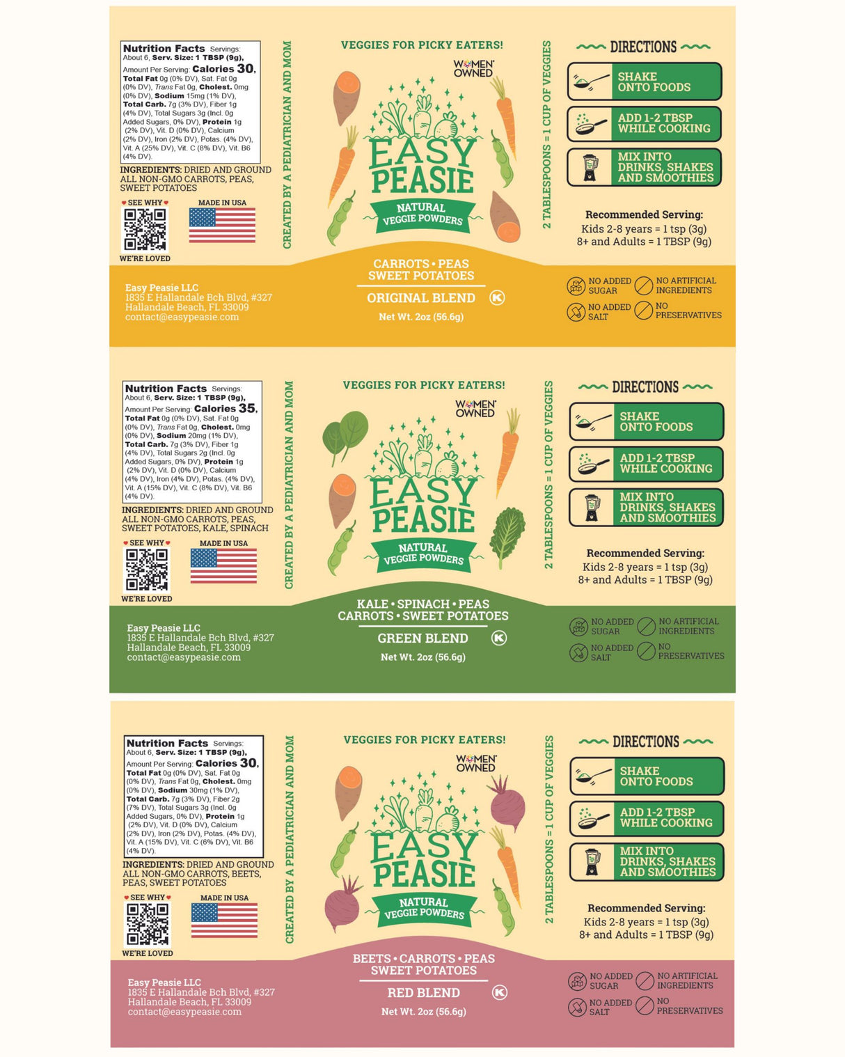 Natural Veggie Powders: 3-Pack (each jar 2oz) - Easy Peasie