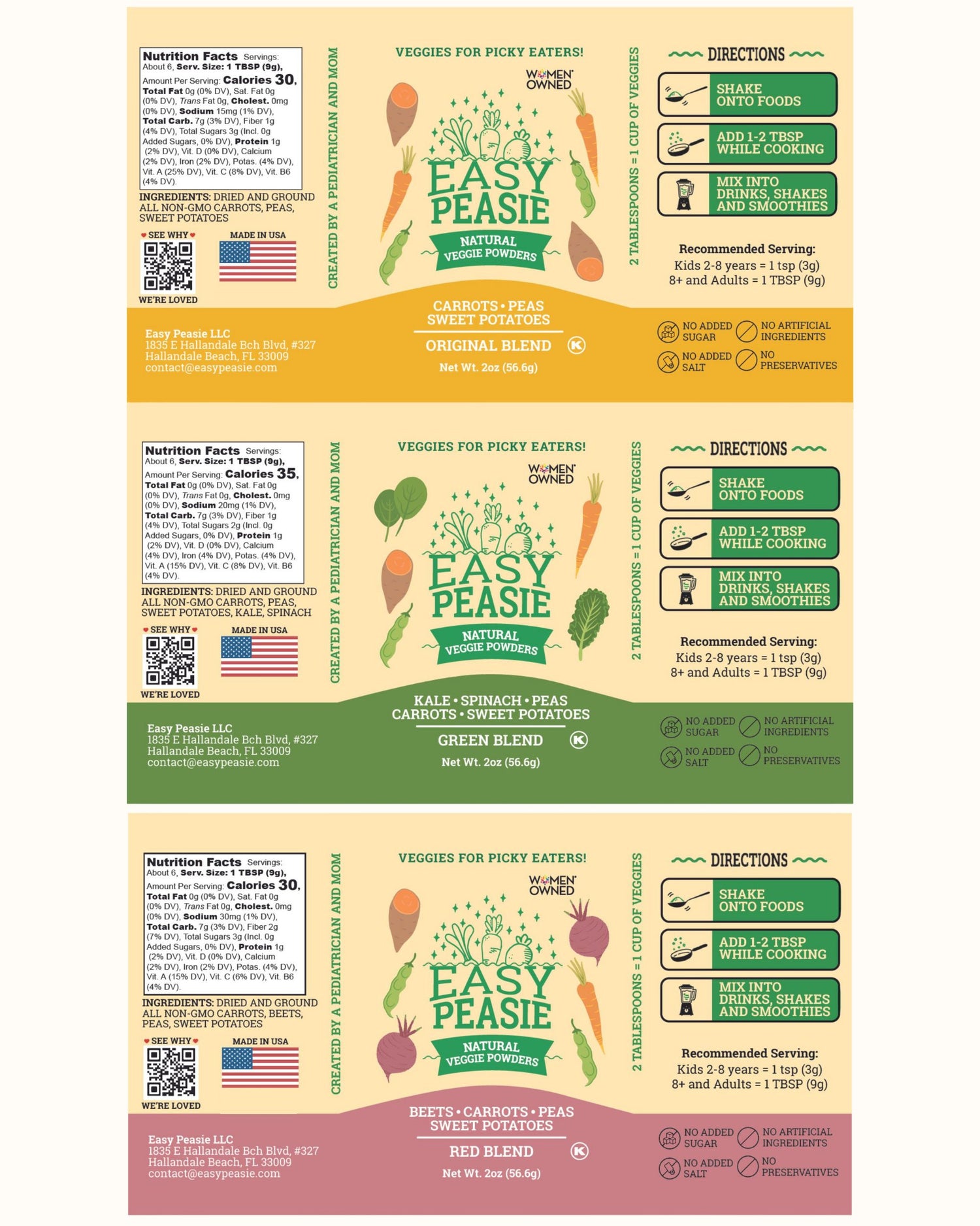Natural Veggie Powders: 3-Pack (each jar 2oz) - Easy Peasie