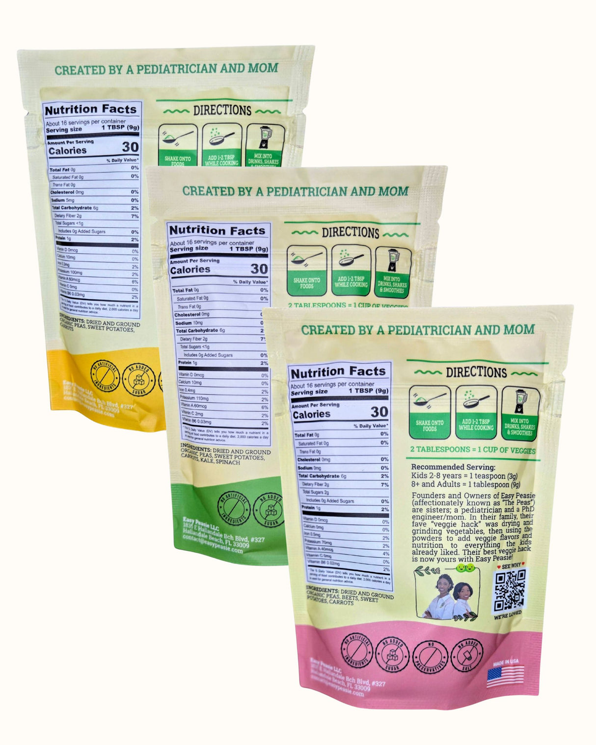 Organic Veggie Powders: 3-Pack (each pouch 2oz)