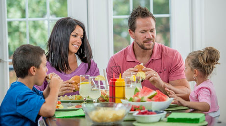 engaged family at dinner table