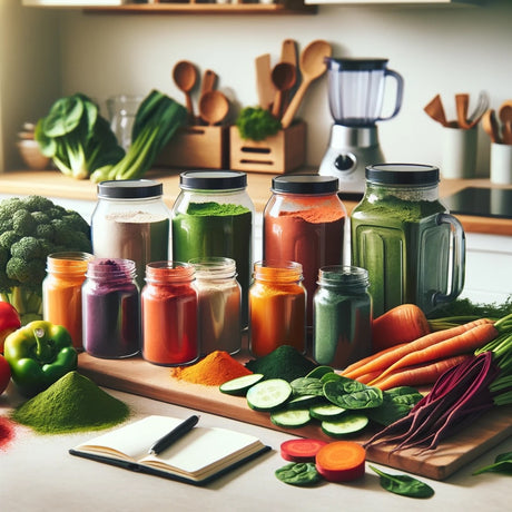 vegetable powders in glass jars