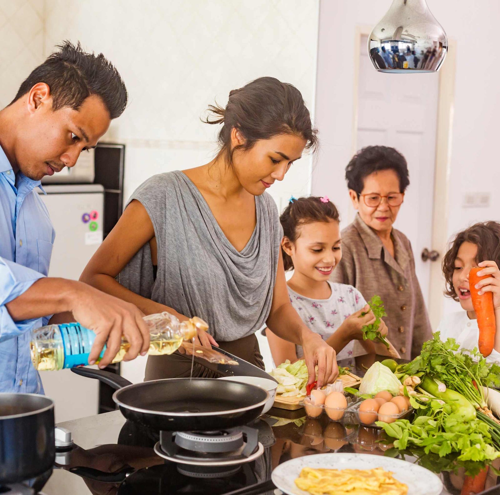 family cooking together