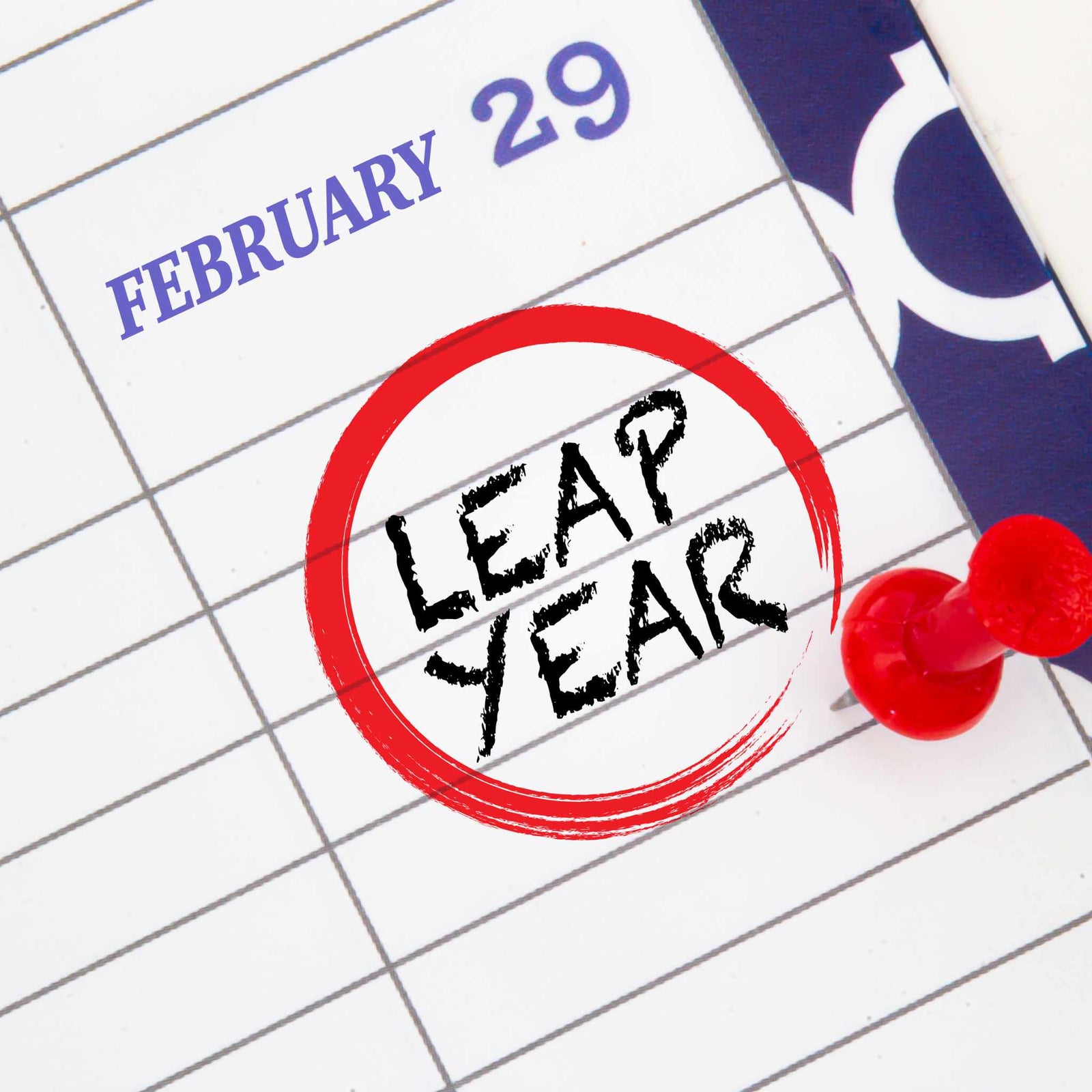 Calendar showing February 29, Leap Year