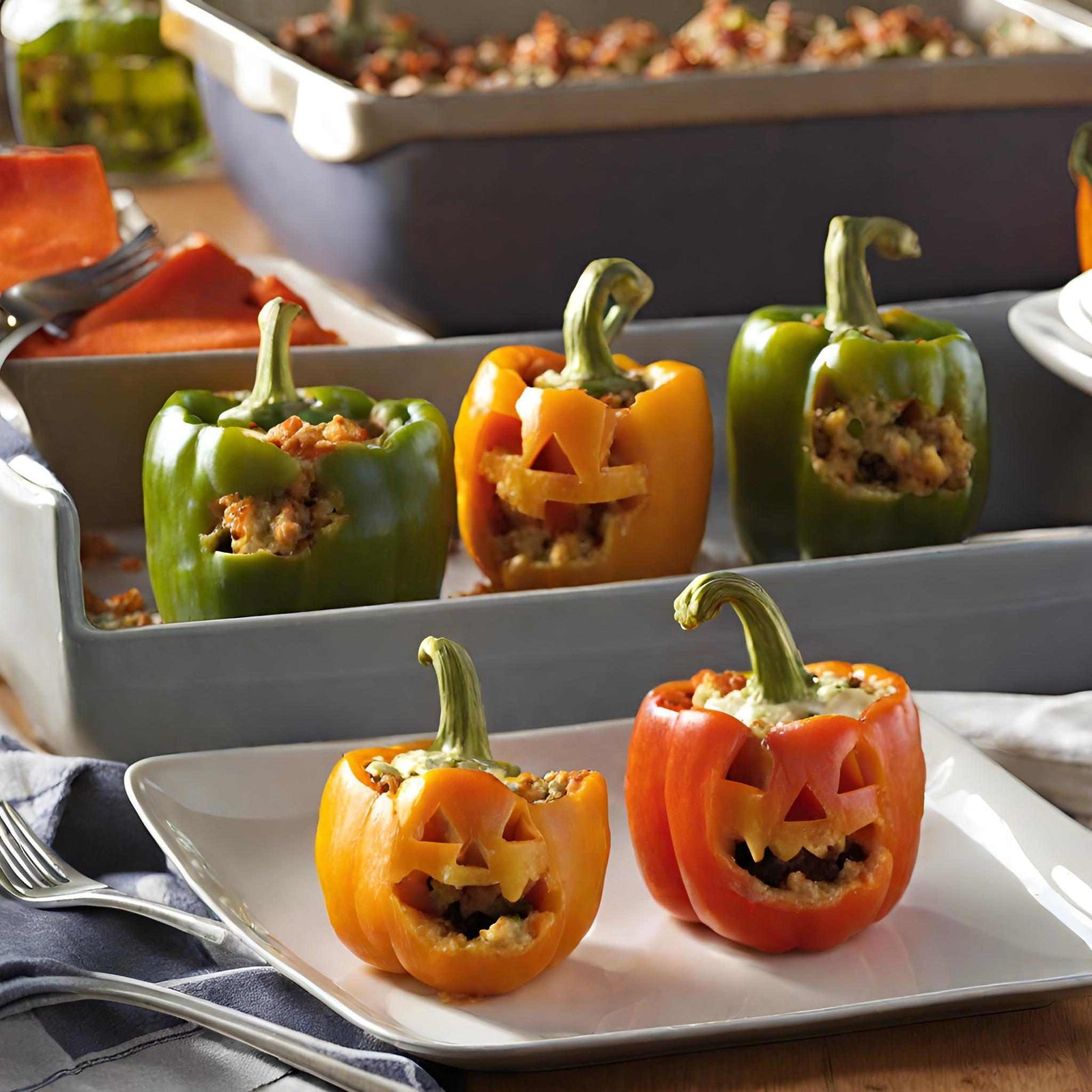 stuffed bell pepper jack-o-lanterns