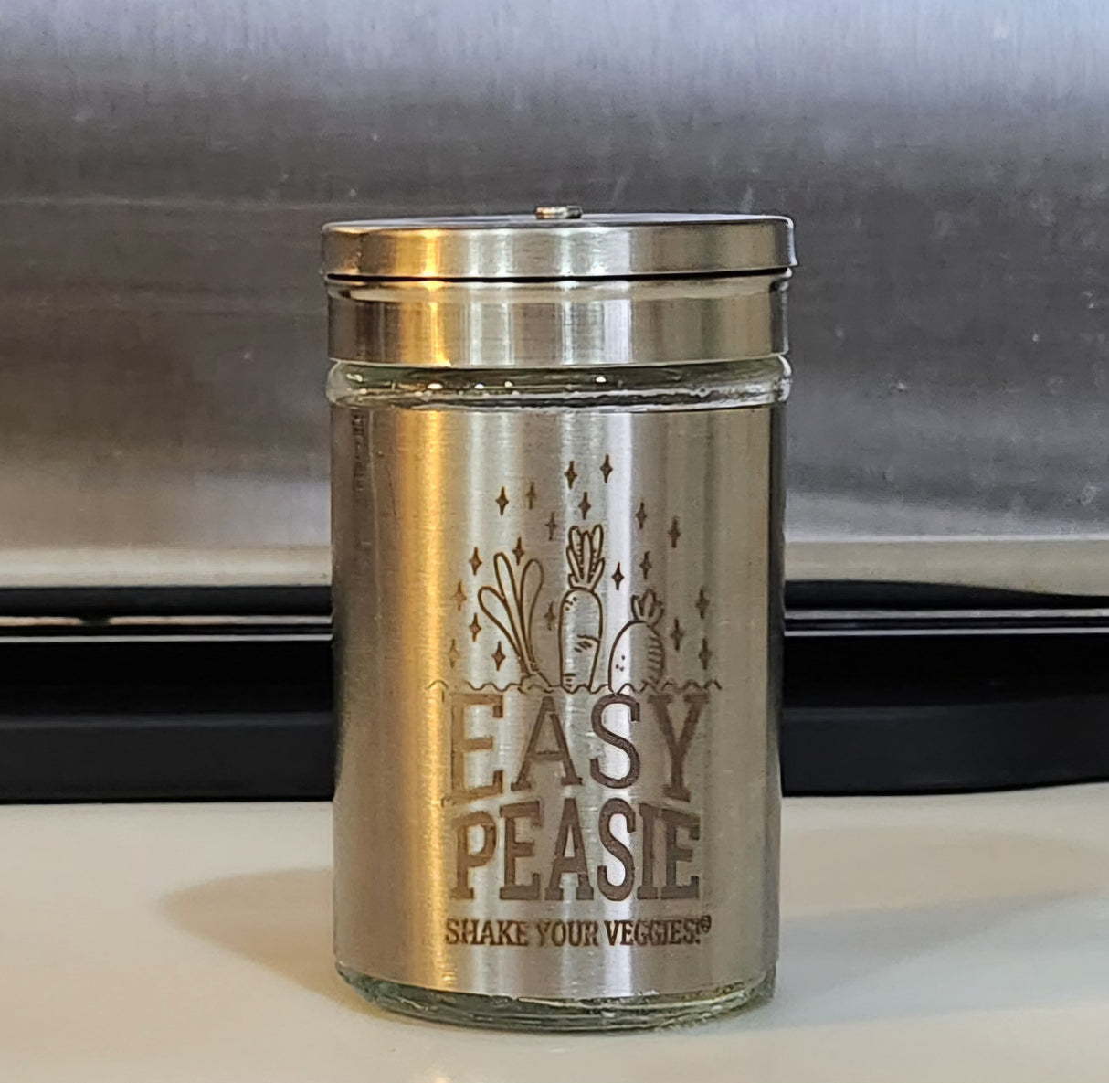 photo of Easy Peasie glass/metal shaker jar