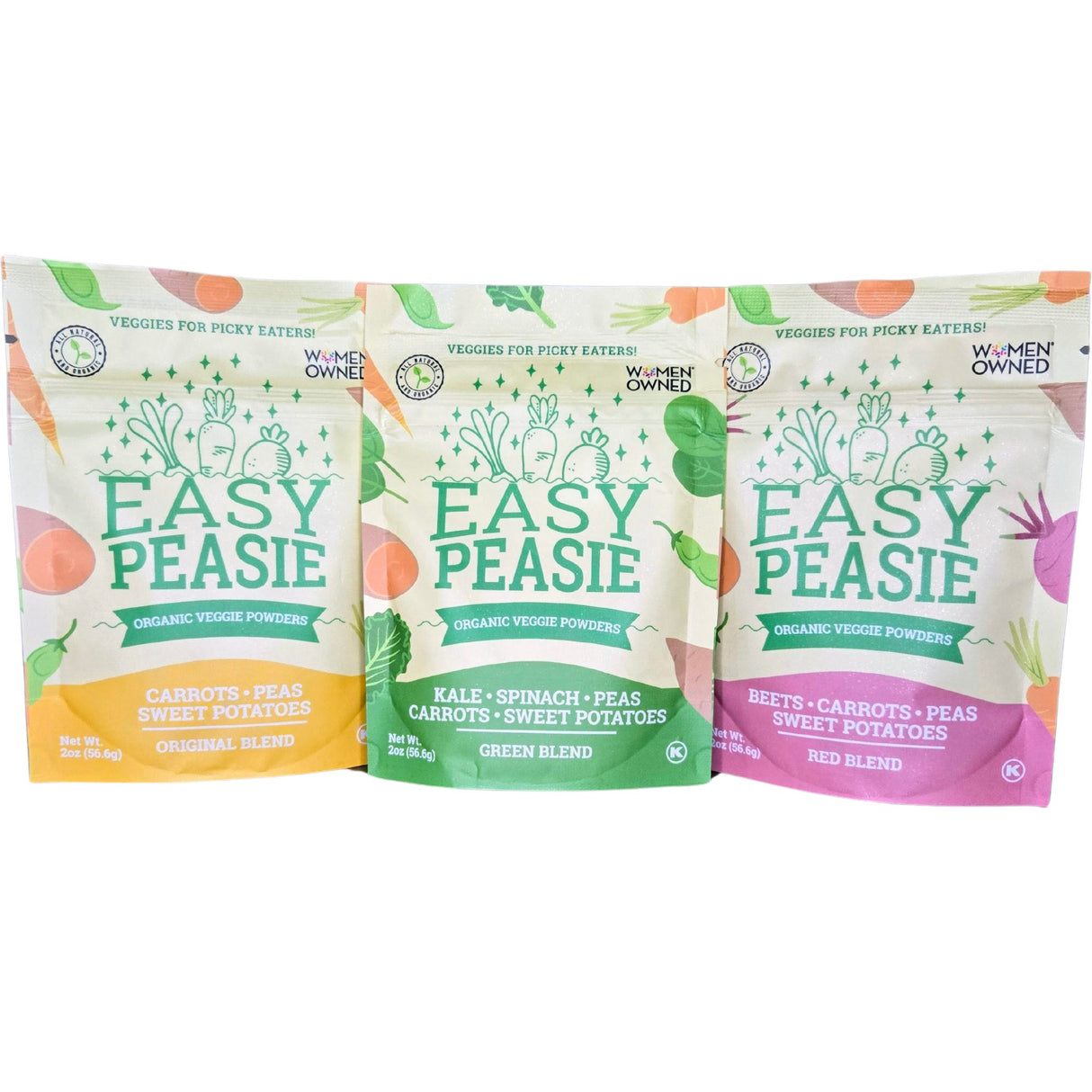 photo of front of Easy Peasie Veggie Powder 3-pack 2oz pouches