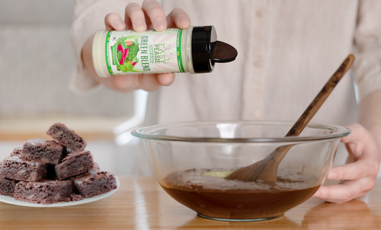 Sprinkle Easy Peasie vegetable powder blend into brownie mix to add veggie nutrition for picky eaters