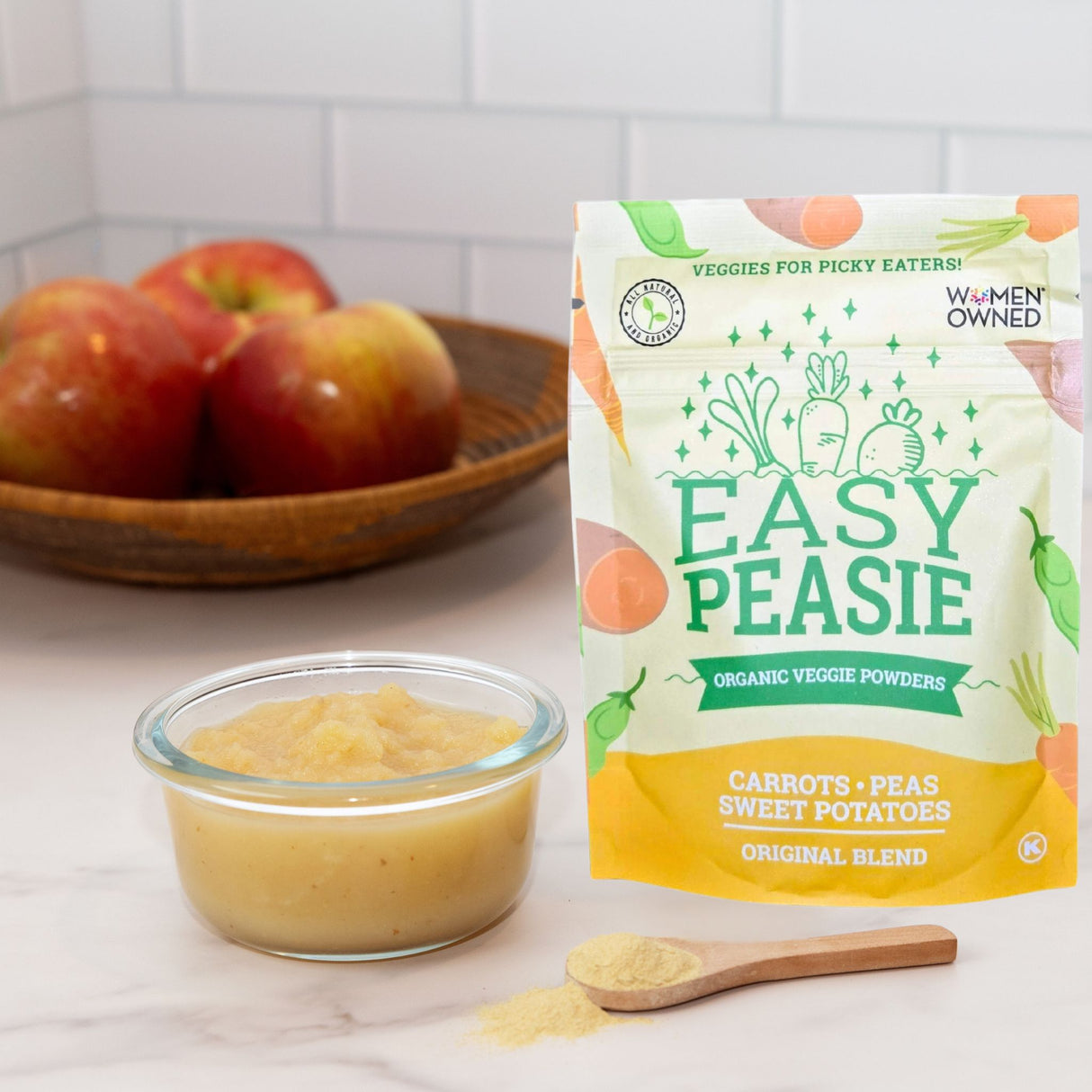 Easy Peasie Veggie Powder Original Blend added to applesauce