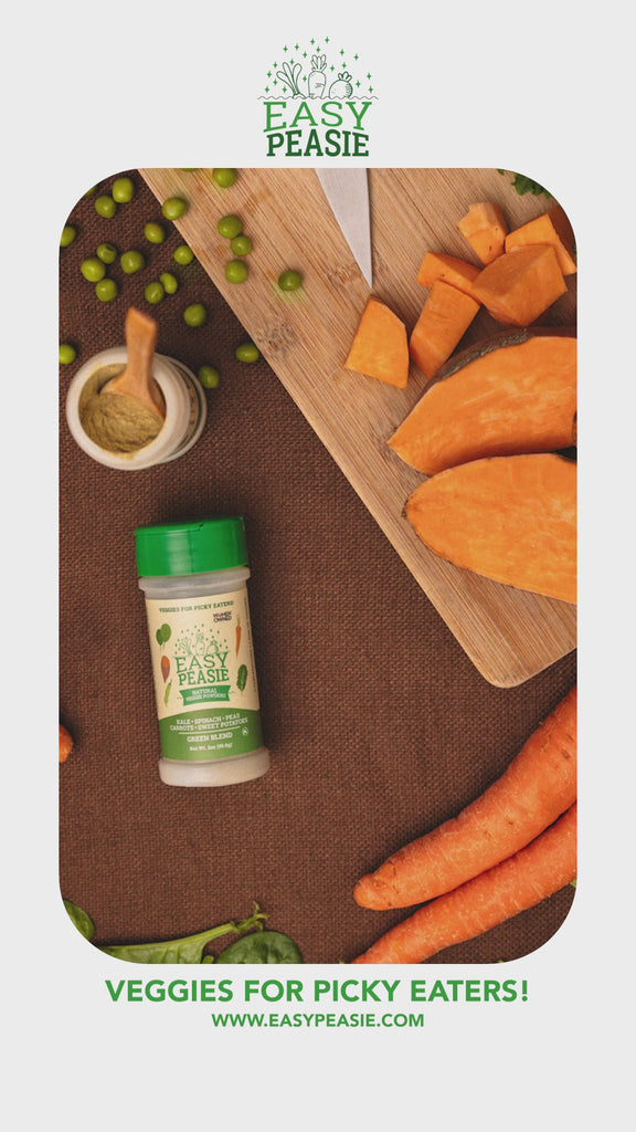stop motion video of Easy Peasie Green Veggie Blend and its ingredients