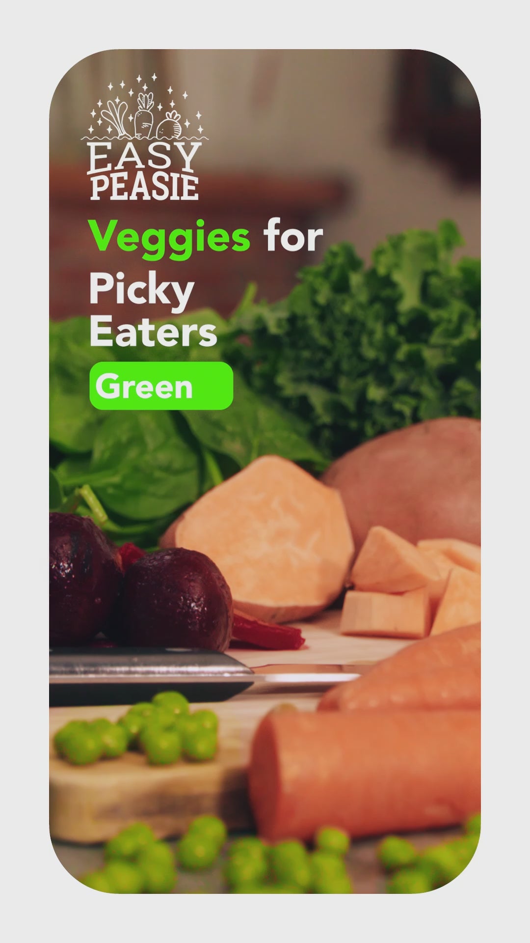 video of the different Easy Peasie veggie powder blends (Original, Green, Red)
