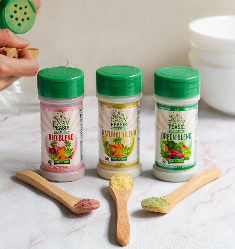 Easy Peasie Veggie Blends (vegetable powder blends for picky eaters). Veggie supplement including carrots, peas, beets, sweet potatoes, kale, spinach, butternut squash