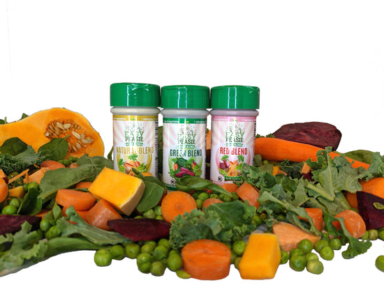 fresh vegetables and Easy Peasie Veggie Blends (vegetable powder), a picky eater solution