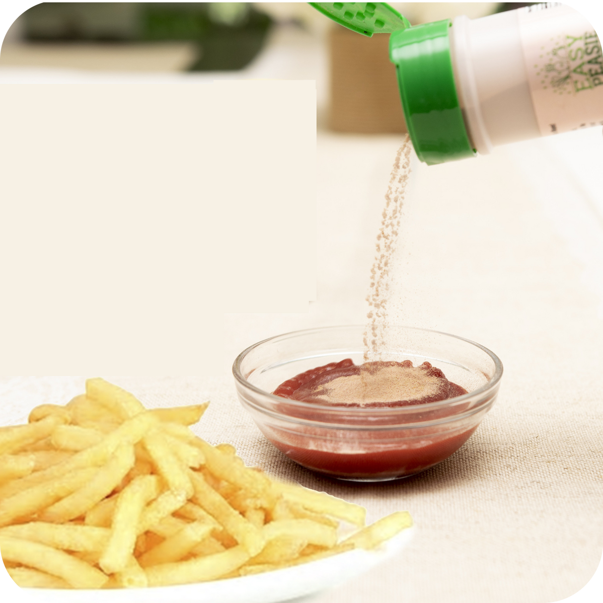 Sprinkle EasyPeasie Veggie Blends into ketchup for an easy veggie hack for picky eaters