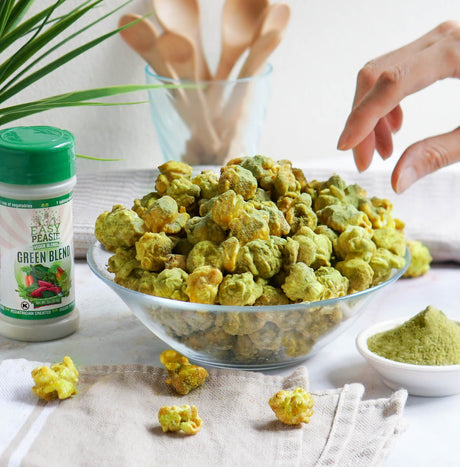 Easy Peasie Green veggie blend added to popcorn