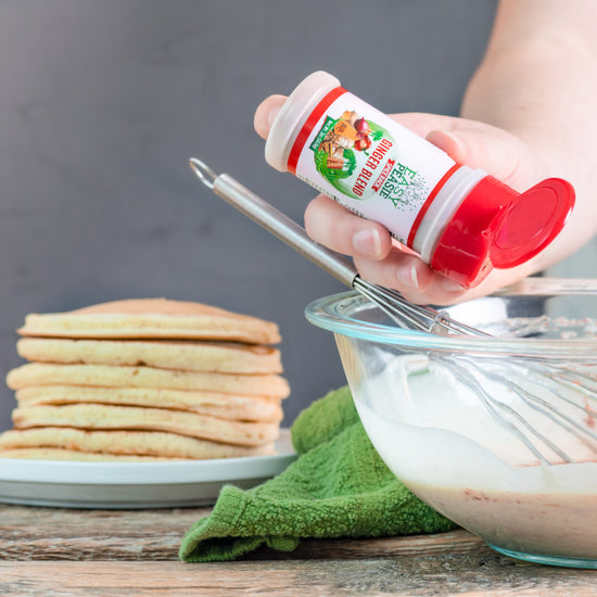 Easy Peasie veggie powder supplement added to pancakes for picky and selective eaters. An easy peasy solution for picky eaters