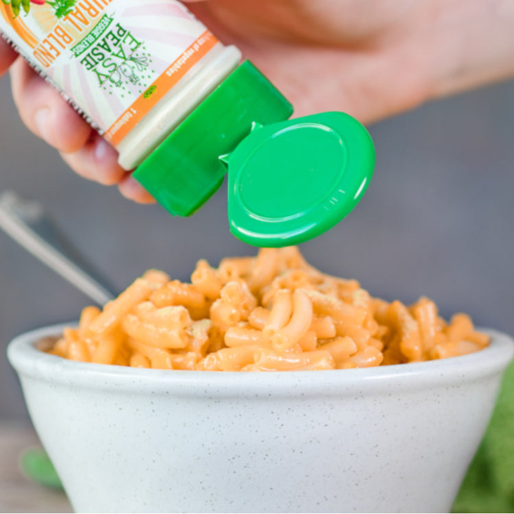 Easy Peasie veggie supplement added to mac and cheese for picky and selective eaters. An easy peasy solution for picky eaters